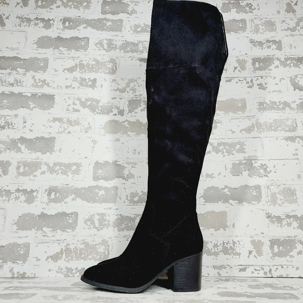NEW BP. Luke Black Side Zip Block Heel Over The Knee Boots A398 - Picture 1 of 12